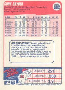 Cory Snyder  baseball card collectible - Main Image 2