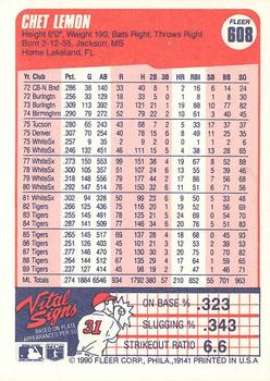 Chet Lemon  baseball card collectible - Main Image 2