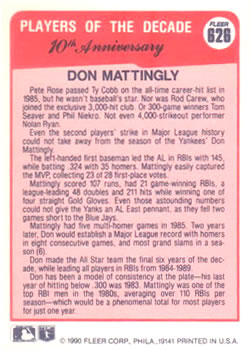 Don Mattingly  baseball card collectible - Main Image 2
