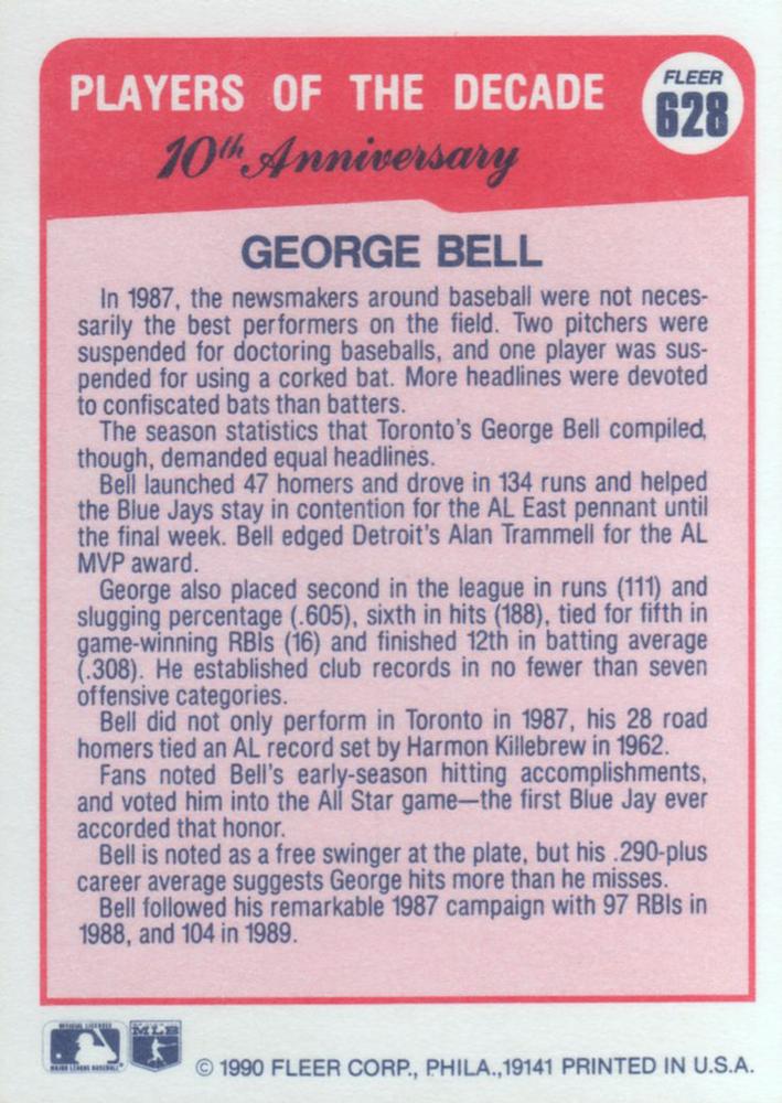 George Bell  baseball card collectible - Main Image 2