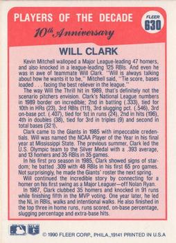 Will Clark  baseball card collectible - Main Image 2
