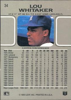Lou Whitaker  baseball card collectible - Main Image 2