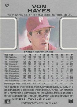 Von Hayes  baseball card collectible - Main Image 2