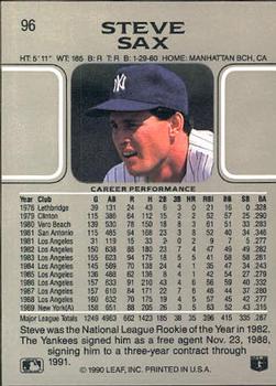 Steve Sax  baseball card collectible - Main Image 2