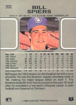 Bill Spiers  baseball card collectible - Main Image 2