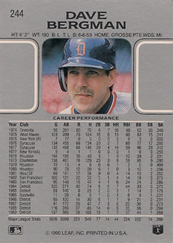 Dave Bergman  baseball card collectible - Main Image 2