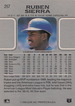Ruben Sierra  baseball card collectible - Main Image 2