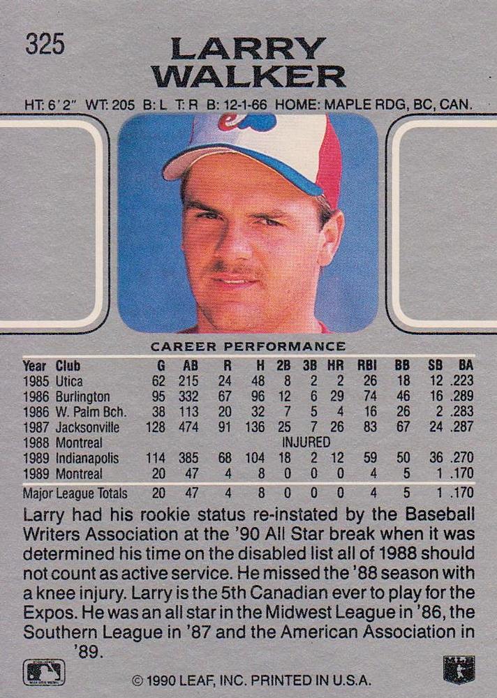 Larry Walker  baseball card collectible - Main Image 2