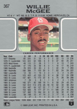 Willie McGee  baseball card collectible - Main Image 2