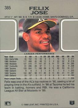 Felix Jose  baseball card collectible - Main Image 2