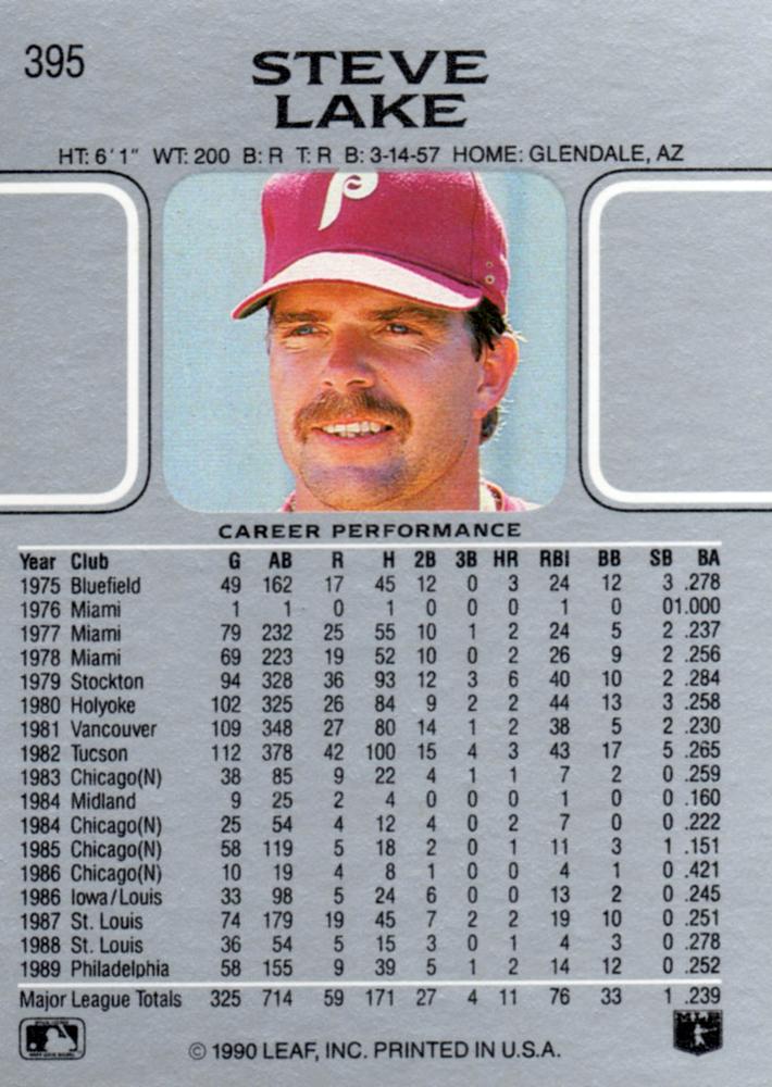 Steve Lake  baseball card collectible - Main Image 2