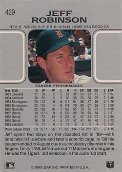 Jeff Robinson  baseball card collectible - Main Image 2