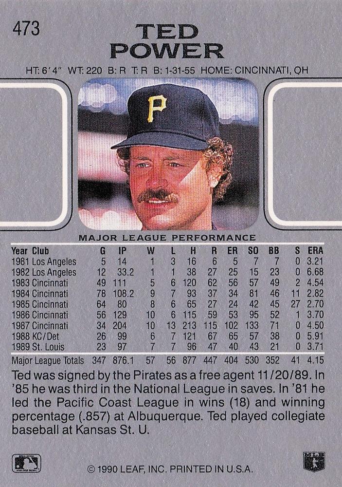 Ted Power  baseball card collectible - Main Image 2