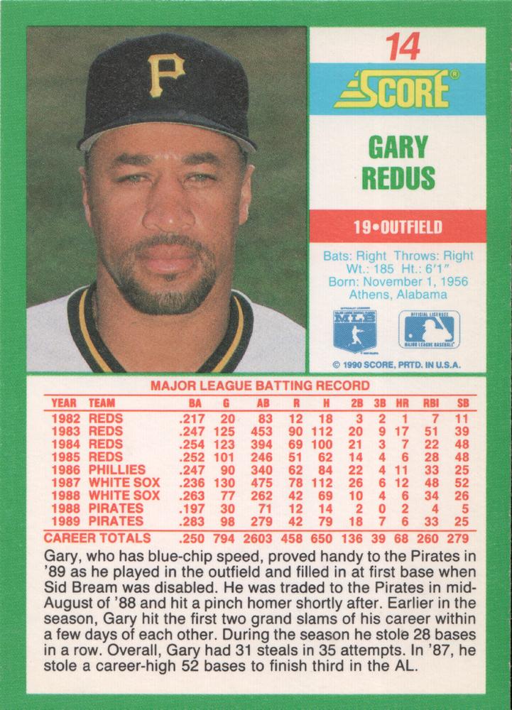 Gary Redus  baseball card collectible - Main Image 2