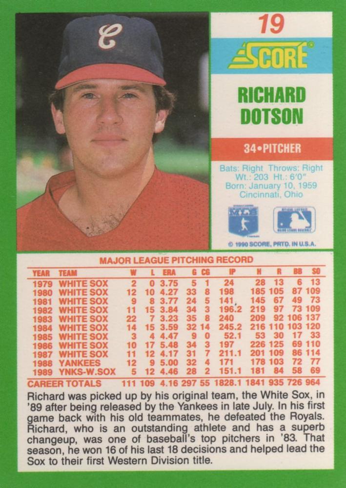 Richard Dotson  baseball card collectible - Main Image 2