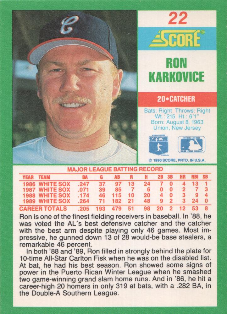Ron Karkovice  baseball card collectible - Main Image 2