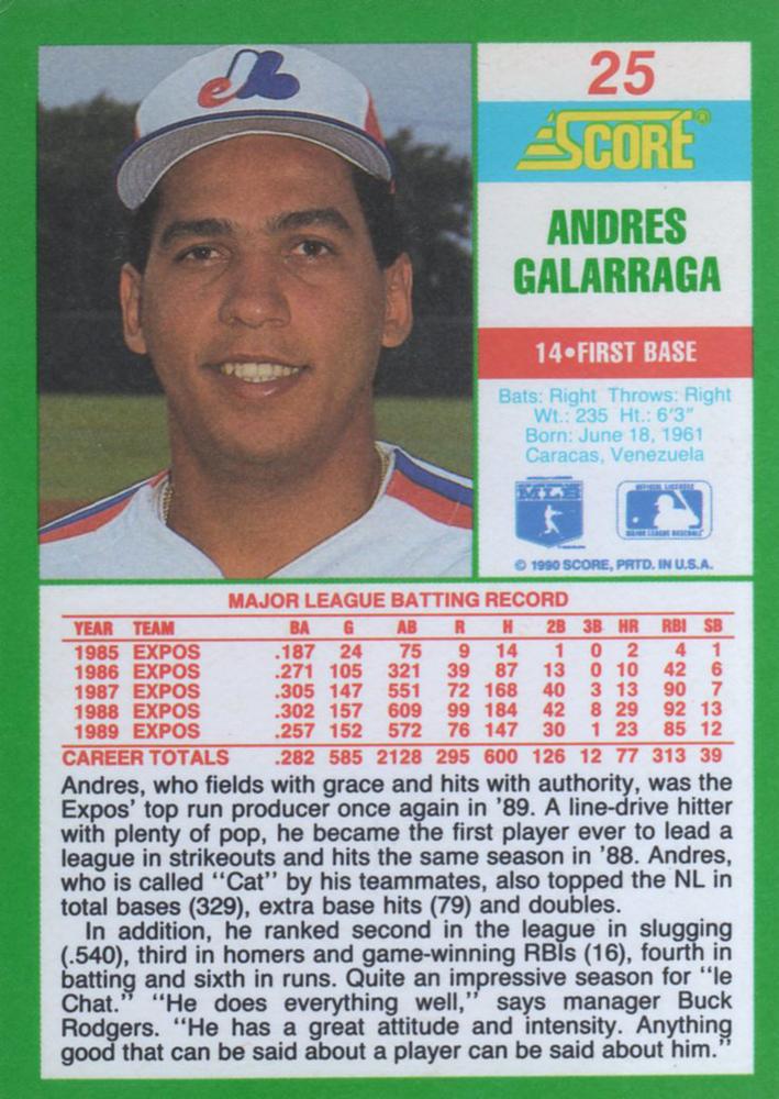 Andres Galarraga  baseball card collectible - Main Image 2