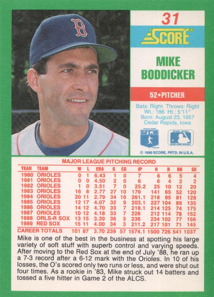 Mike Boddicker  baseball card collectible - Main Image 2