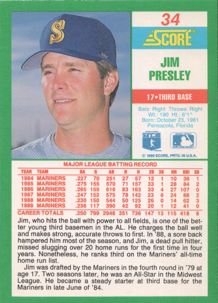 Jim Presley  baseball card collectible - Main Image 2