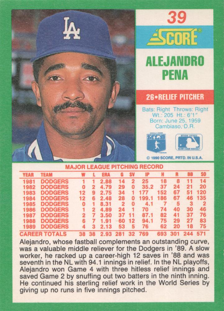 Alejandro Pena  baseball card collectible - Main Image 2