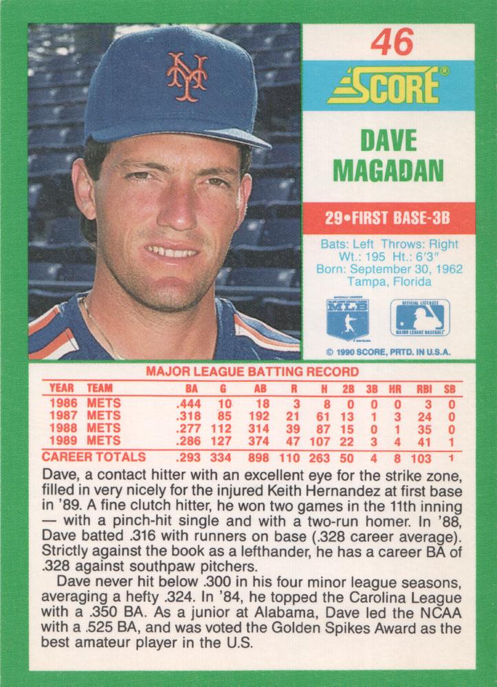 Dave Magadan  baseball card collectible - Main Image 2