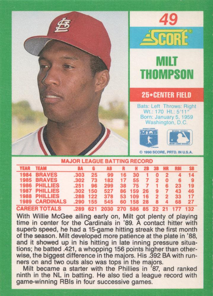 Milt Thompson  baseball card collectible - Main Image 2