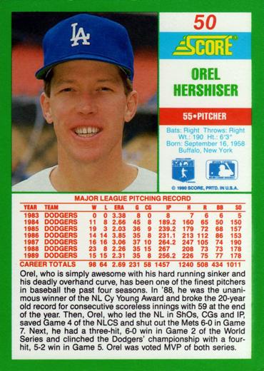 Orel Hershiser  baseball card collectible - Main Image 2