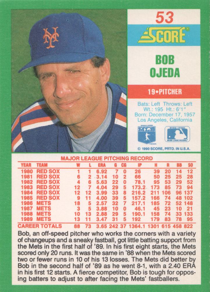 Bob Ojeda  baseball card collectible - Main Image 2