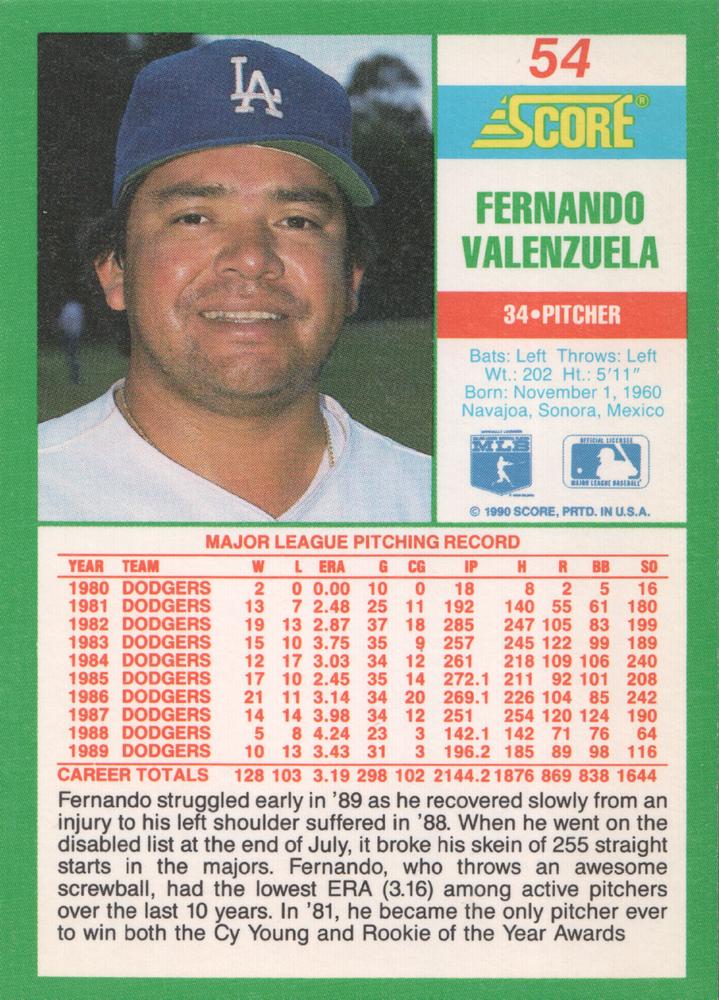 Fernando Valenzuela  baseball card collectible - Main Image 2