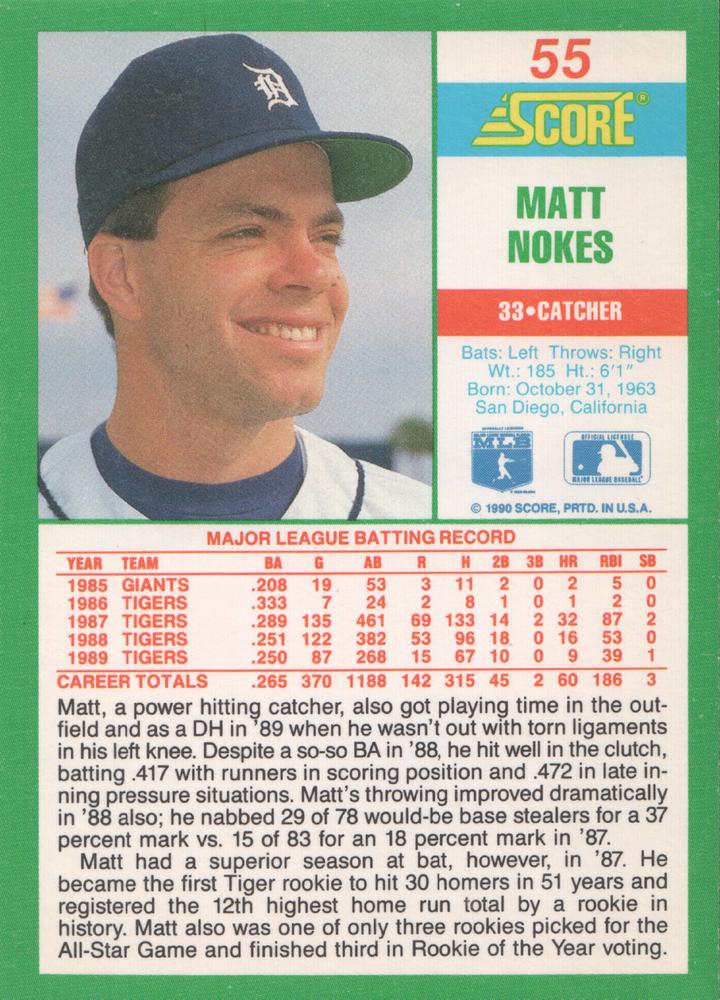 Matt Nokes  baseball card collectible - Main Image 2