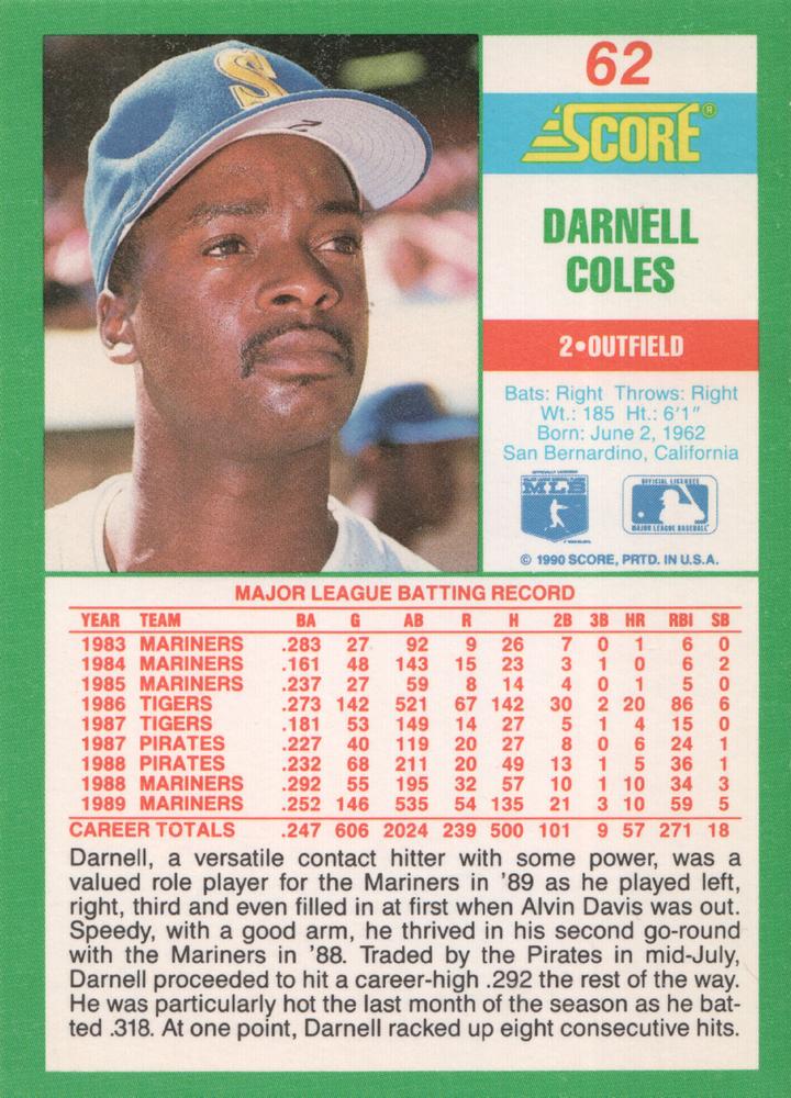 Darnell Coles  baseball card collectible - Main Image 2