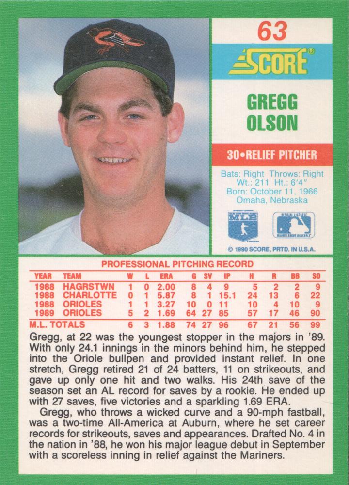 Gregg Olson  baseball card collectible - Main Image 2