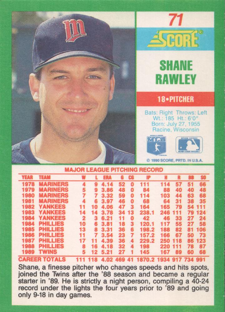 Shane Rawley  baseball card collectible - Main Image 2