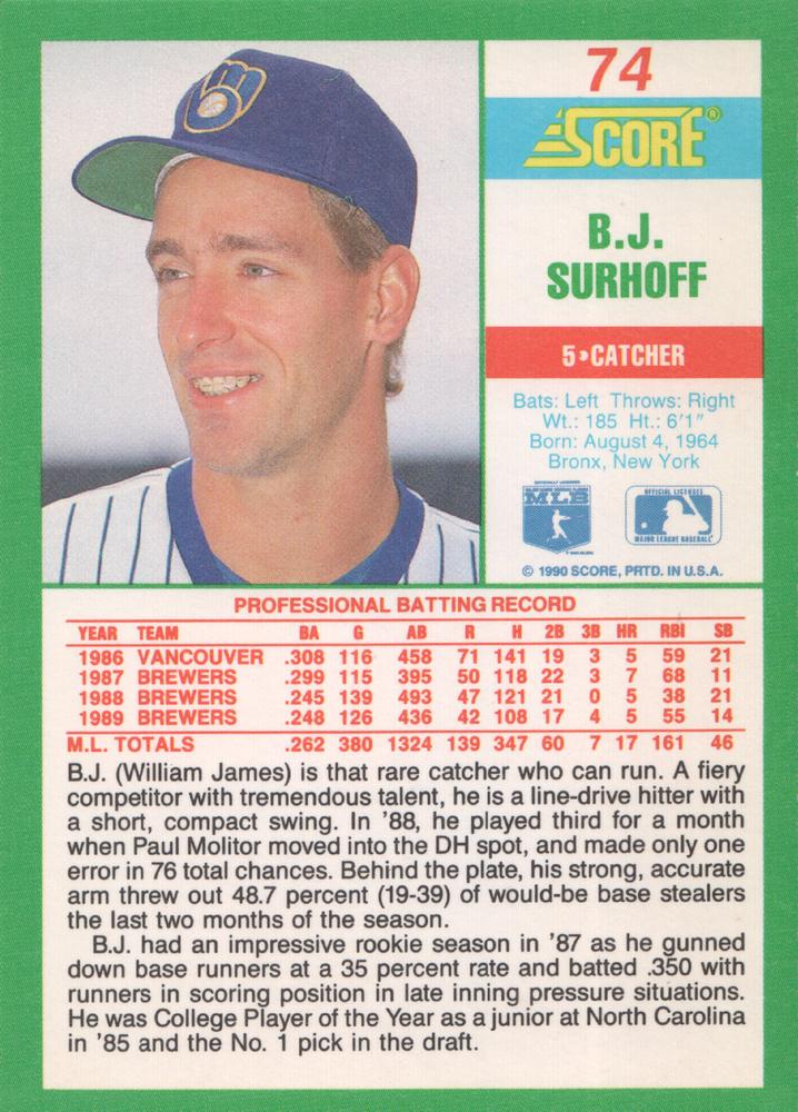 B.J. Surhoff  baseball card collectible - Main Image 2