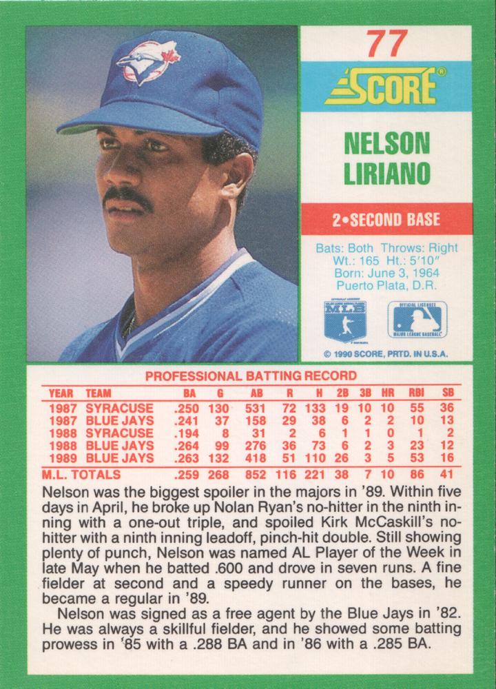 Nelson Liriano  baseball card collectible - Main Image 2