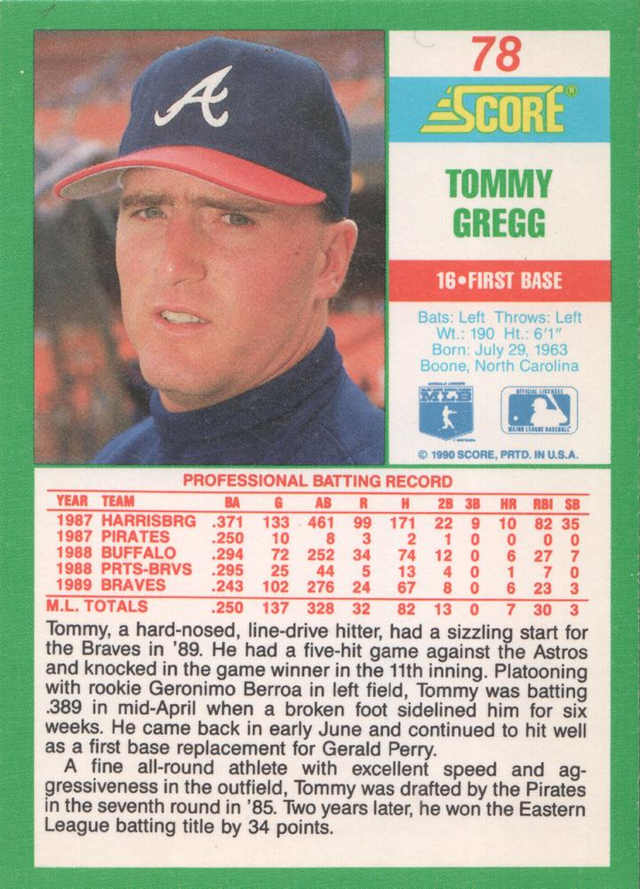 Tommy Gregg  baseball card collectible - Main Image 2