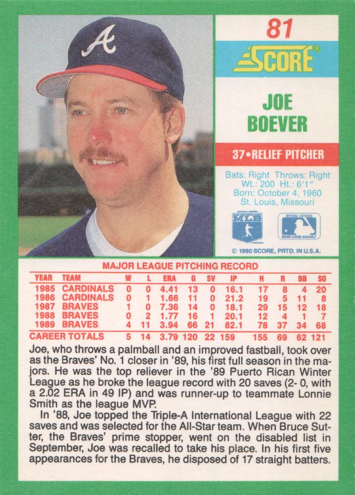 Joe Boever  baseball card collectible - Main Image 2