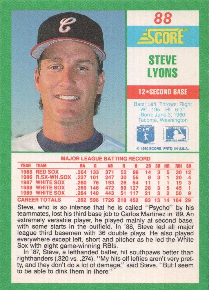 Steve Lyons  baseball card collectible - Main Image 2