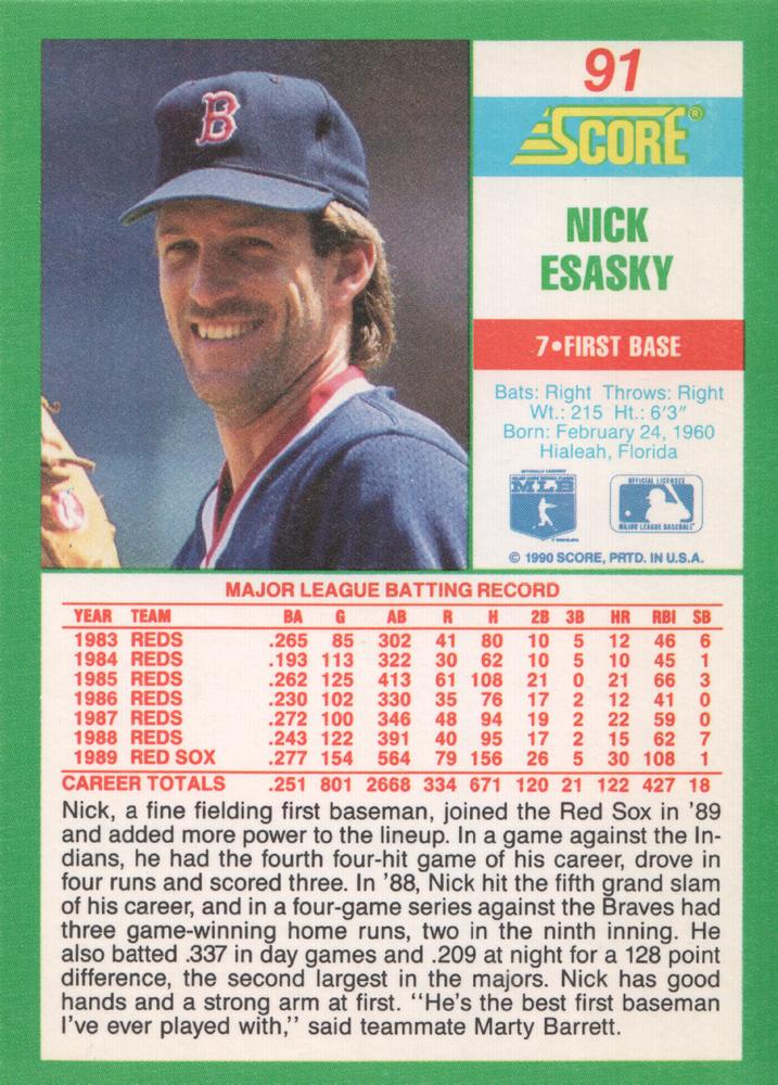Nick Esasky  baseball card collectible - Main Image 2