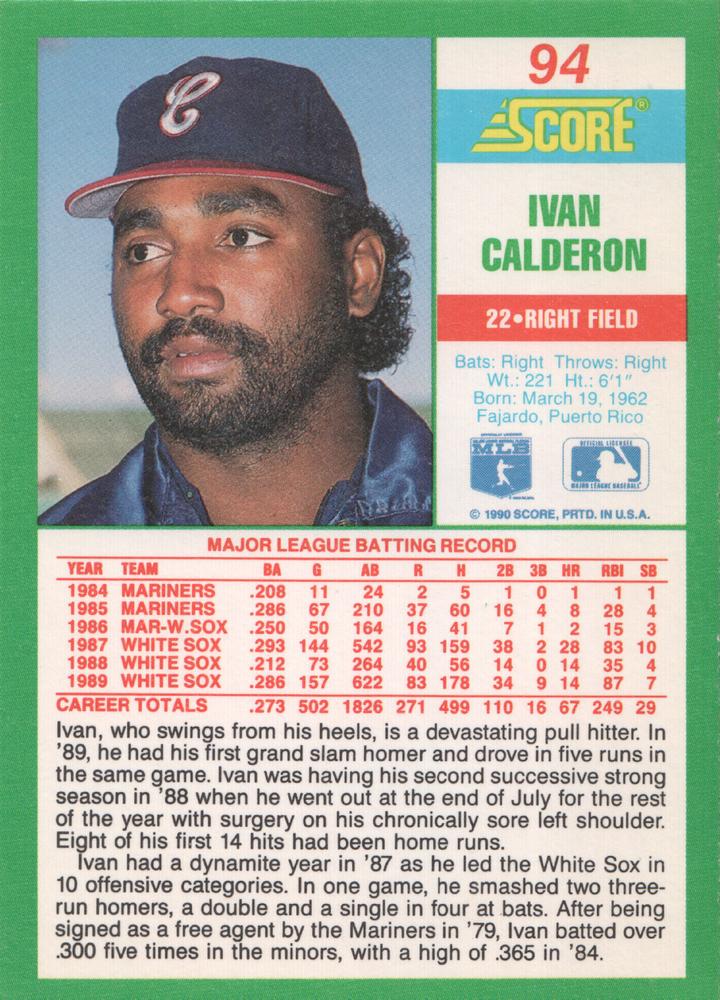 Ivan Calderon  baseball card collectible - Main Image 2