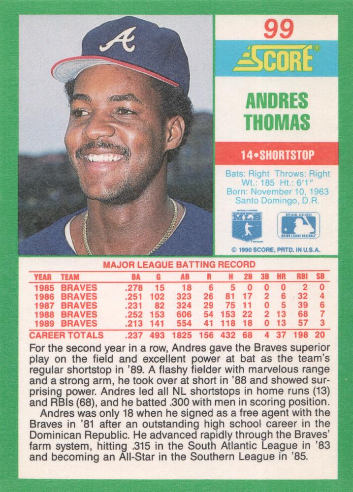 Andres Thomas  baseball card collectible - Main Image 2