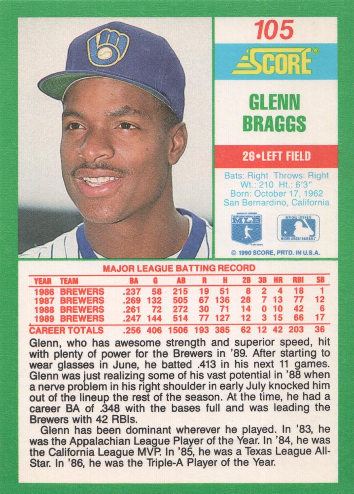 Glenn Braggs  baseball card collectible - Main Image 2