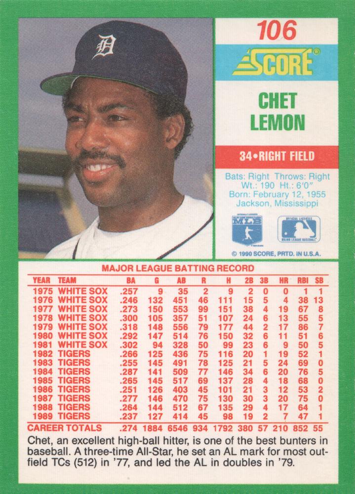 Chet Lemon  baseball card collectible - Main Image 2