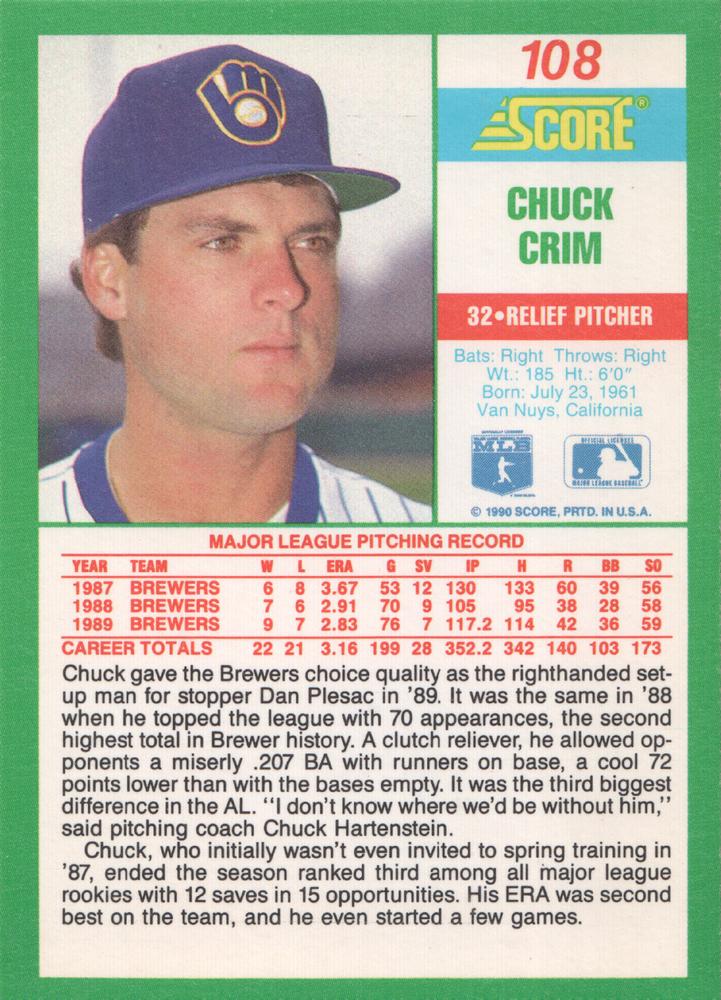 Chuck Crim  baseball card collectible - Main Image 2