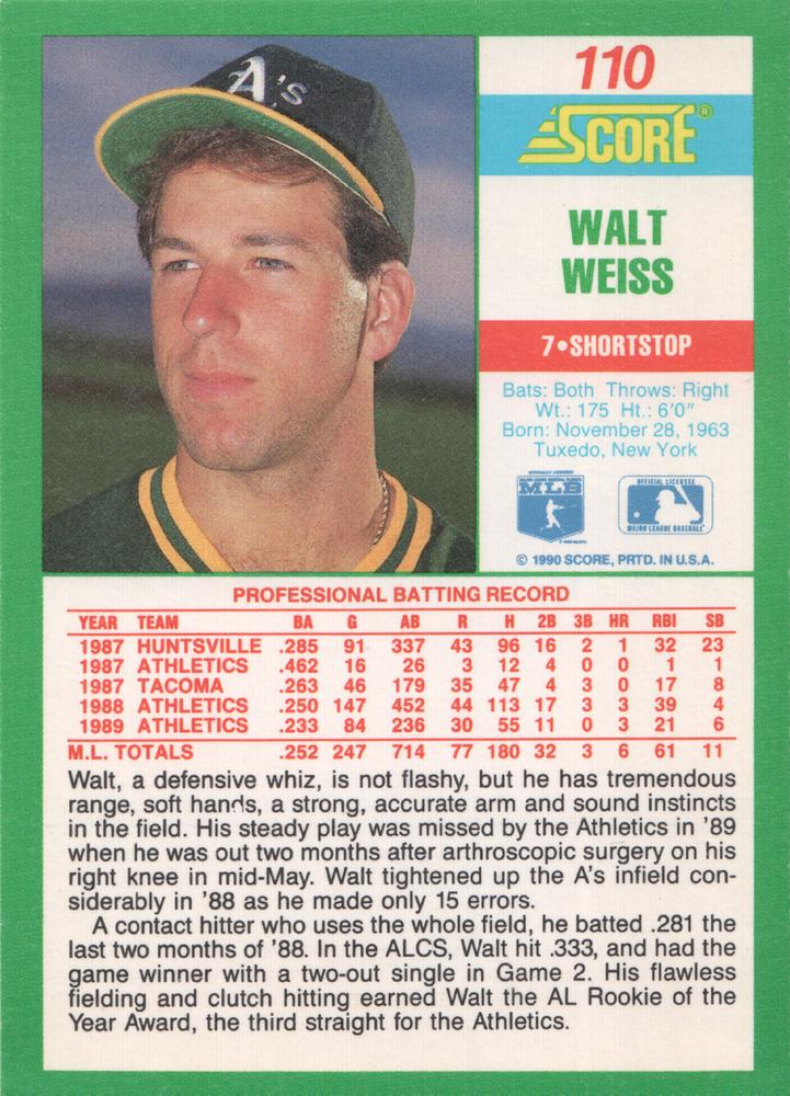 Walt Weiss  baseball card collectible - Main Image 2