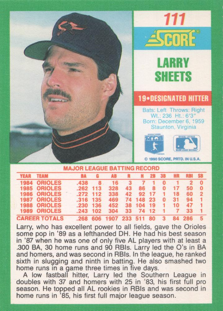Larry Sheets  baseball card collectible - Main Image 2