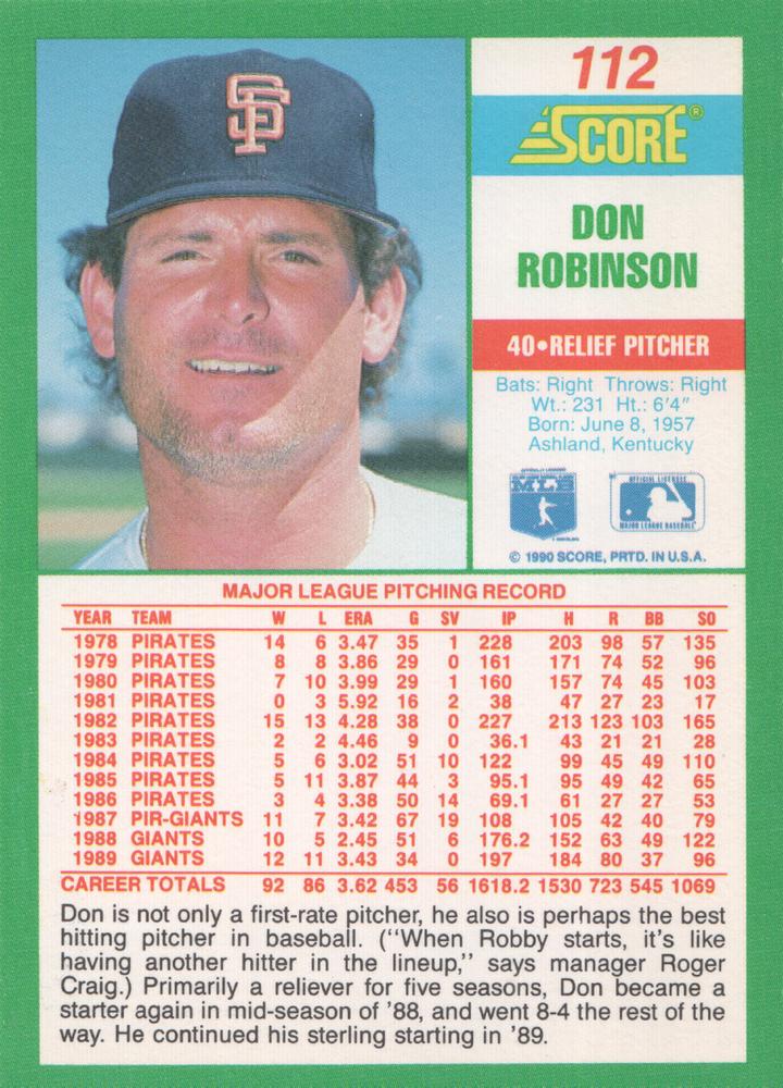 Don Robinson  baseball card collectible - Main Image 2