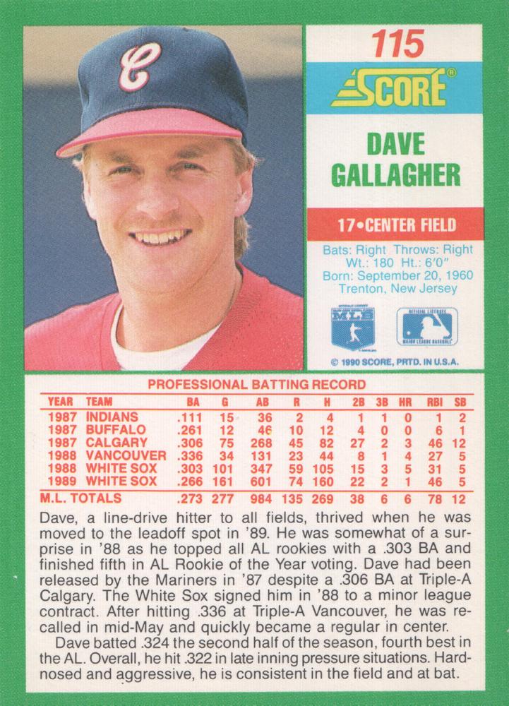 Dave Gallagher  baseball card collectible - Main Image 2