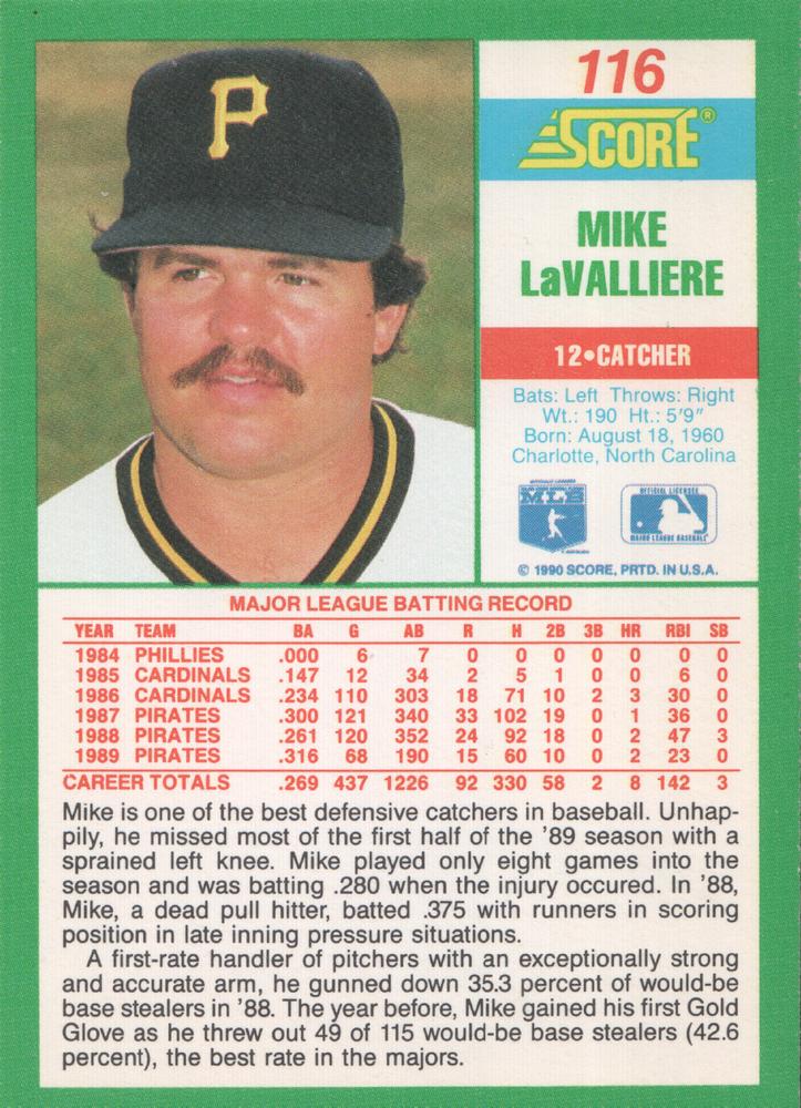 Mike LaValliere  baseball card collectible - Main Image 2