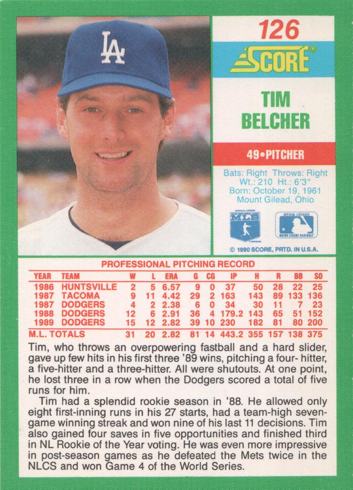 Tim Belcher  baseball card collectible - Main Image 2
